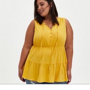 Torrid Mustard Yellow Textured Rayon Tiered Tank